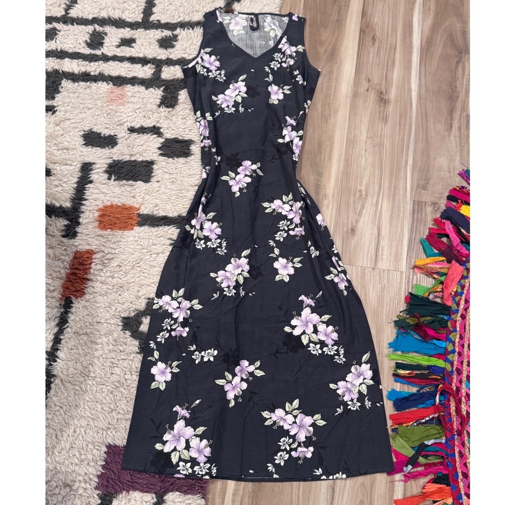 Tommy Bahama Black Maxi Dress with Lavender Floral Print